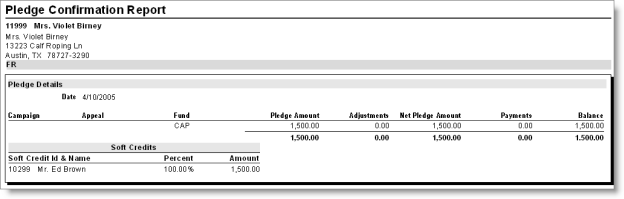 Pledge Confirmation Report