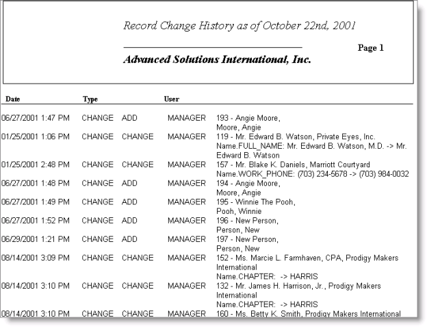 Desktop: Customers > Generate reports > Statistics > Record Change History