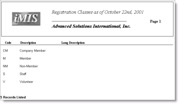 Desktop: Events > Generate reports > Planning > Registration Classes