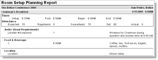 Desktop:  Events > Generate reports > Planning > Room Setup Planning Report (Crystal)
