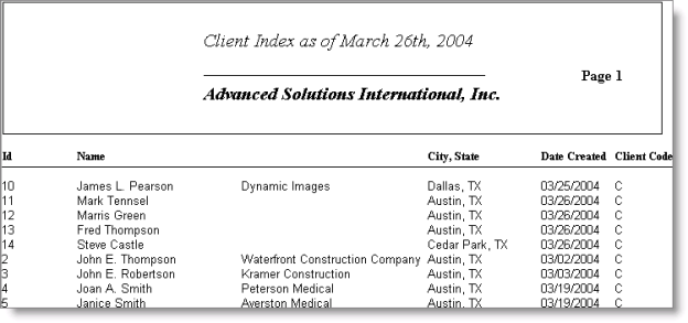 Client Index report