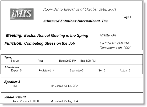 Desktop: Events, select Define an event, double-click an event, double-click an event function, click More > Speakers, and click Print 