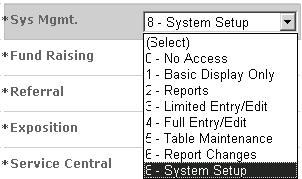 The Sys Mgmt. authorization controls menu access