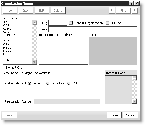 Select File > System Setup, and click Organization Names