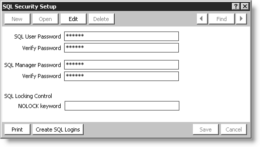 File > System Setup, then click SQL Security Setup