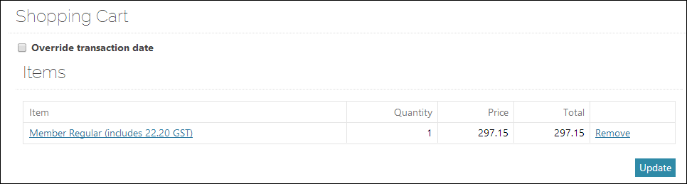 Cart page