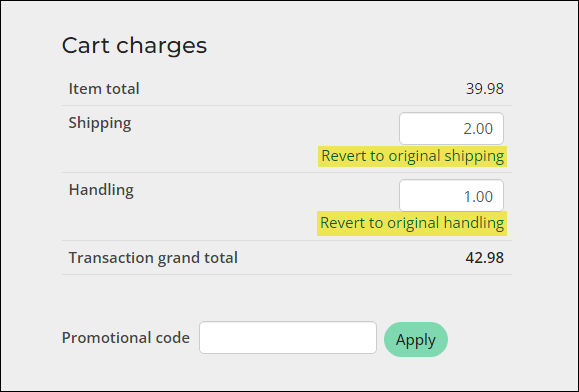 Revert to original shipping and Revert to original handling links