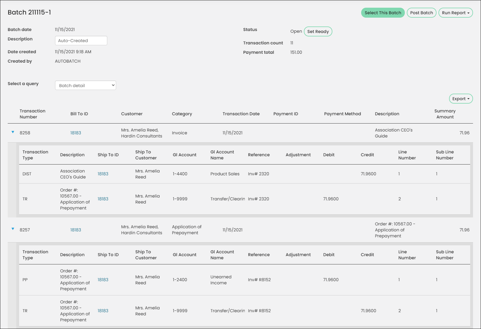 The prepayment nets out with the created invoice