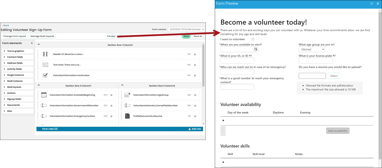 Viewing forms drag and drop mode