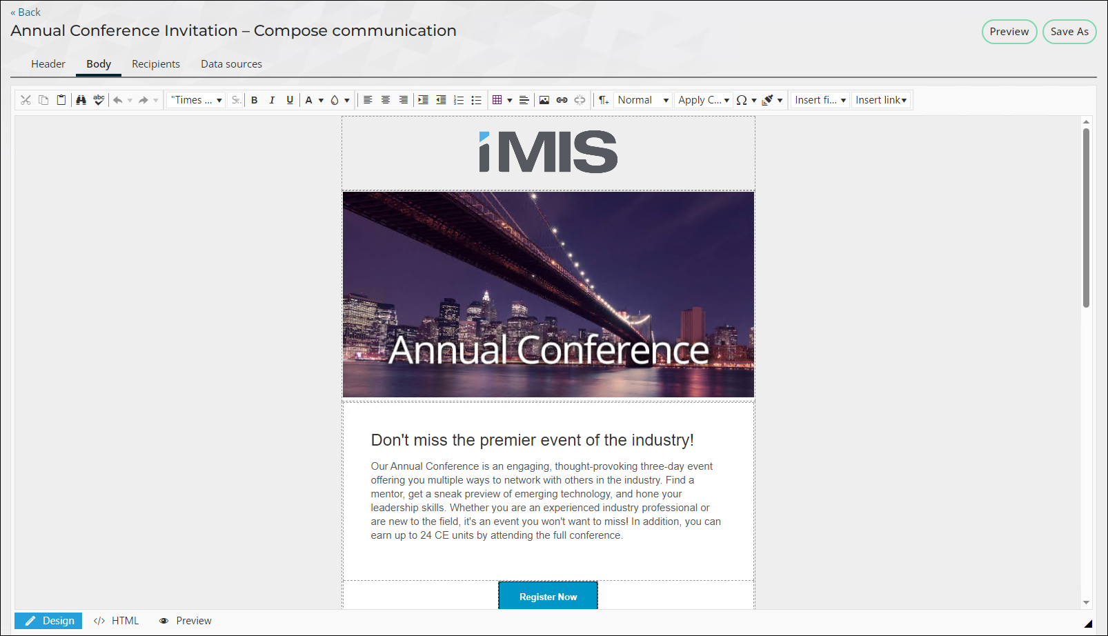 Composing the body of the Annual Conference Invitation communication
