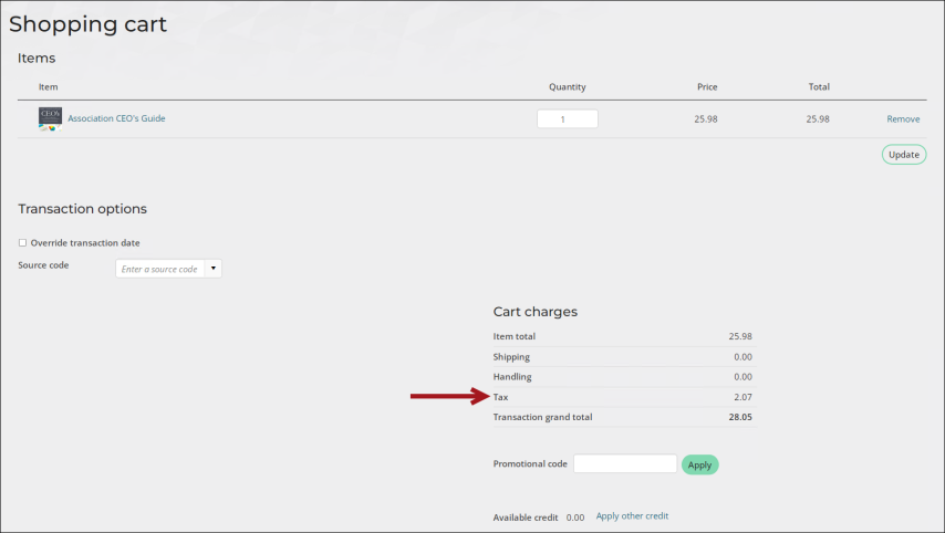 Pointing out where tax appears in the shopping cart