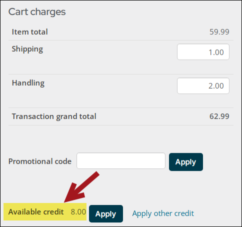 Available credit in the cart.