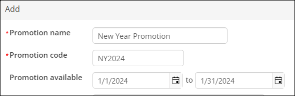 Enter dates in the promotion available date fields