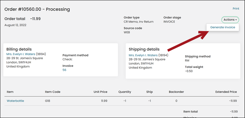 Generating the invoice