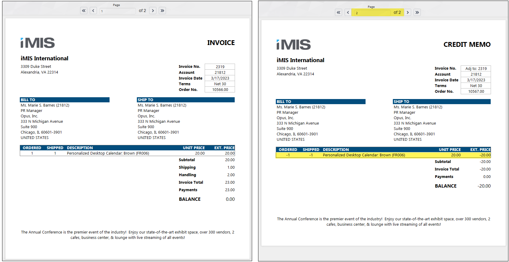 Reviewing the original invoice and the new credit memo invoice