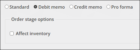Selecting the Debit or Credit memo category
