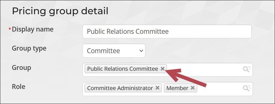 Pricing group detail fields available to edit