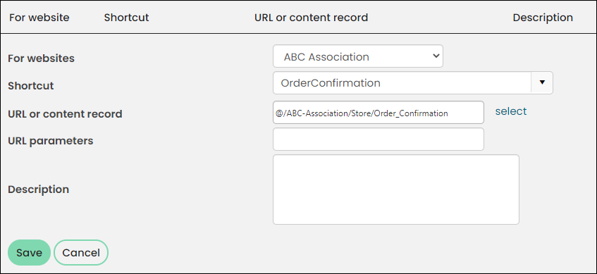 The URL or content record field populated with the Order confirmation content record just recorded.