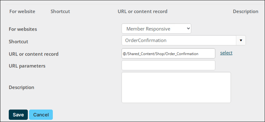 The URL or content record field populated with the Order confirmation content record just recorded.