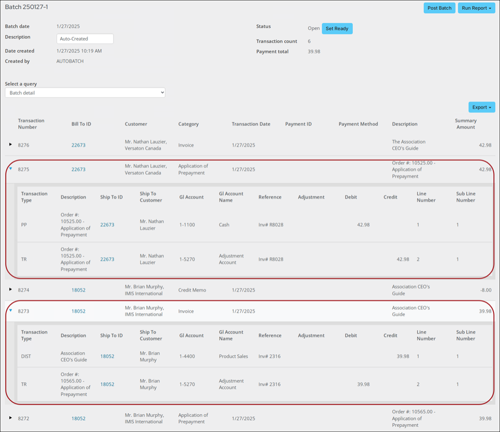 The prepayment nets out with the created invoice