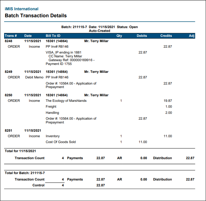 The batch transaction detail
