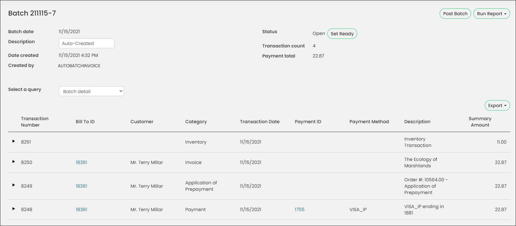 Showing the transactions created after the product has shipped and invoiced
