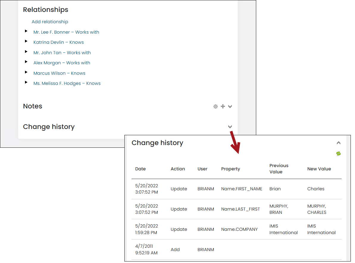 Expanding the change history log