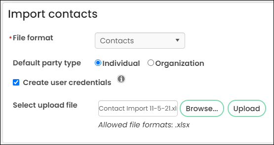 Import contacts window