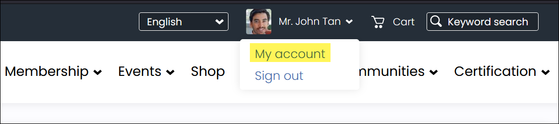 Selecting "My account" link