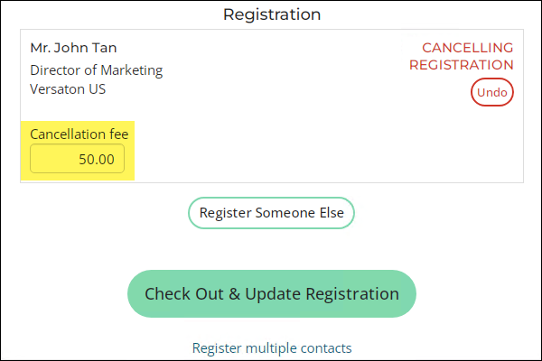 The cancellation fee field displays above the Undo Cancellation button.