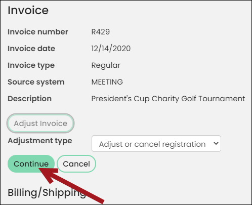 Click continue after clicking Adjust invoice.