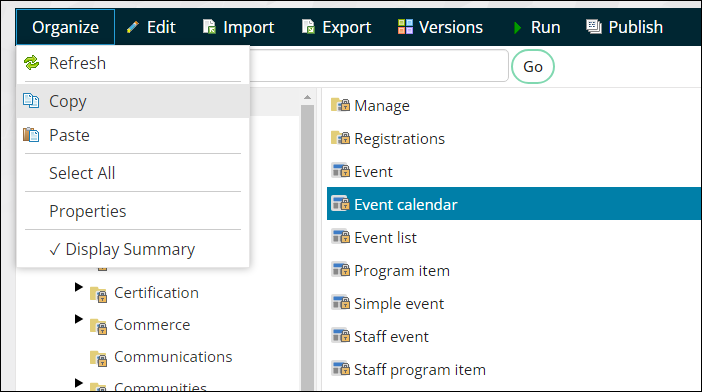 Use organize > copy to copy the event calendar content record.