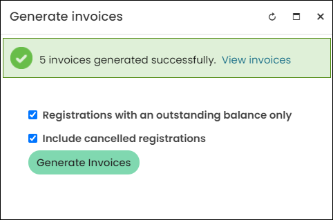 The generate invoices window.