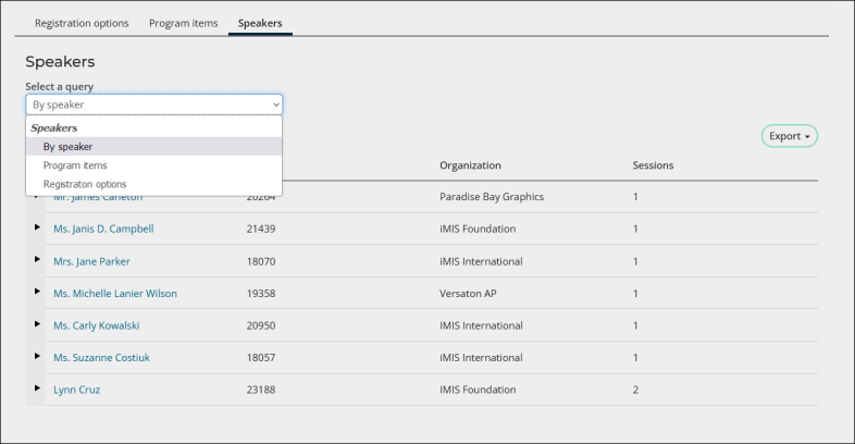 Select the desired query from the drop down.