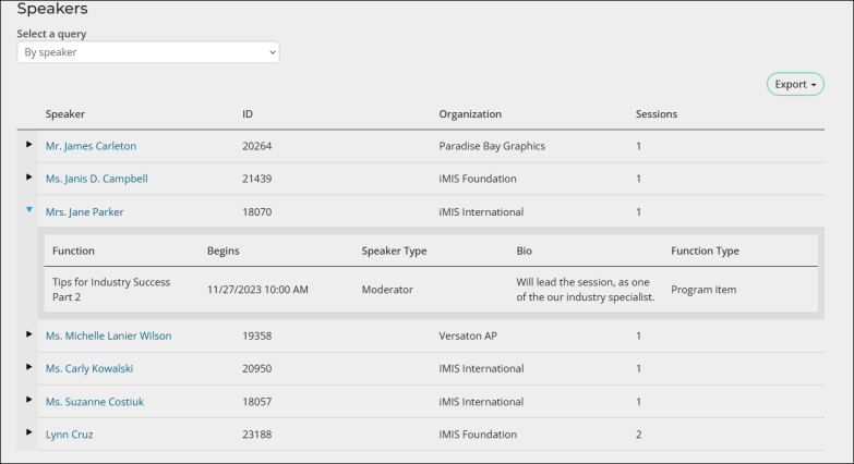 The function type column displayed.