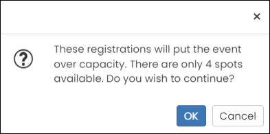 A warning display showing over capacity registration.