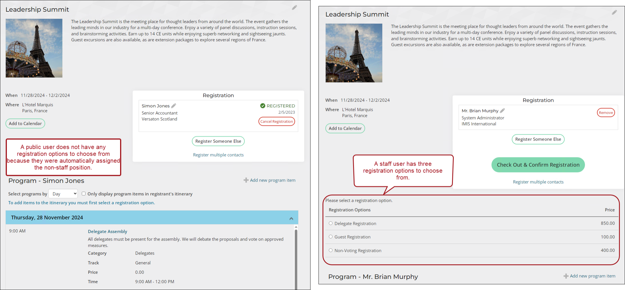 Viewing some events may be configured to offer more than one registration option. A public user may only be eligible for one registration options.