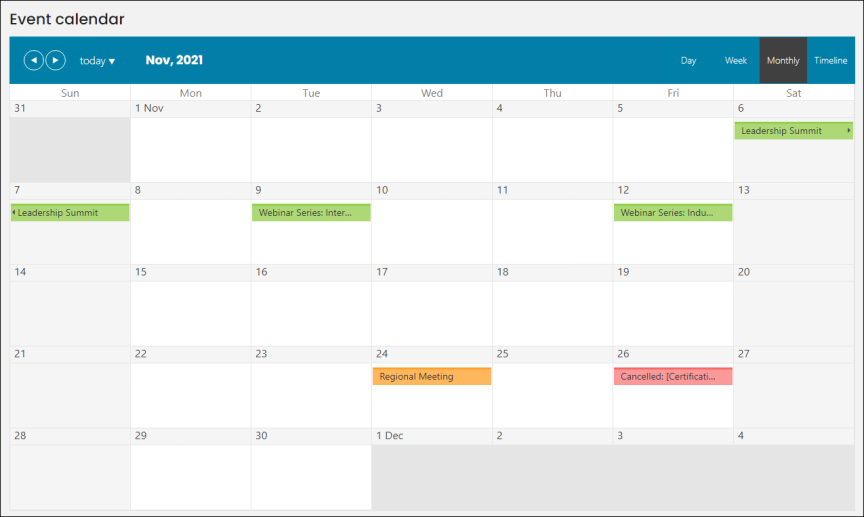 Viewing an Event Calendar content item example