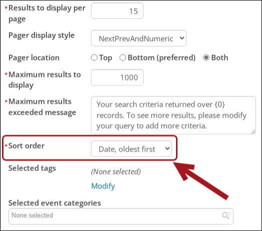 A callout showing the sort order field.