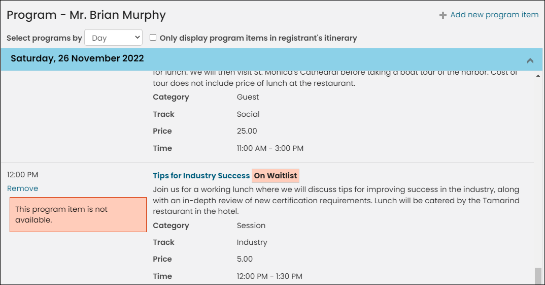 The contact is on the wait list for the tips for industry success program item.