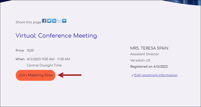 An arrow pointing to the join meeting now button.