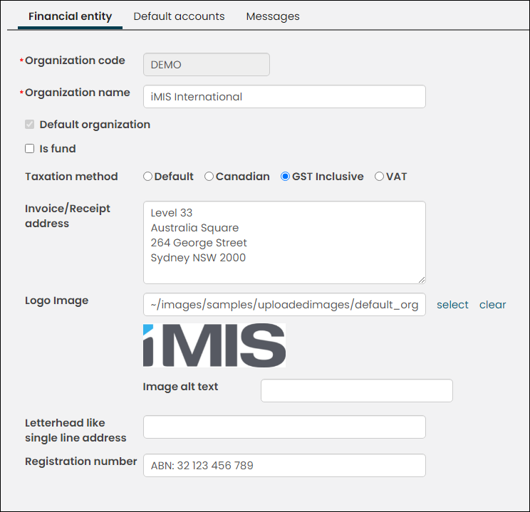 Selecting the GST Inclusive tax method in the financial entity