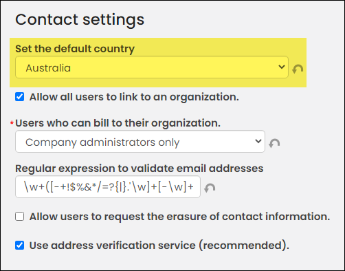 Setting the default country from the contact settings