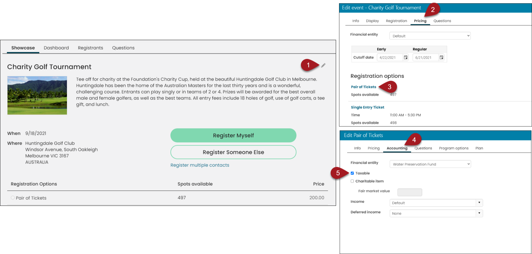 Configuring a registration option to be taxable