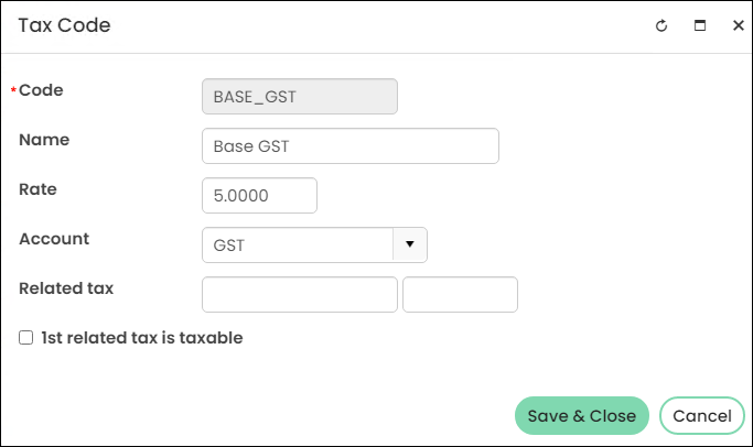 Example configuration of the BASE GST tax code