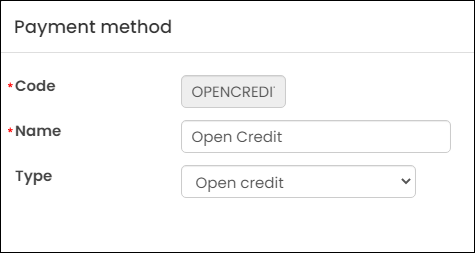 Creating the open credit payment method