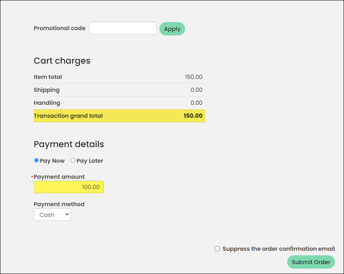 Changing the payment amount to be a partial amount of the grand total