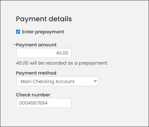 Entering the prepayment in the cart