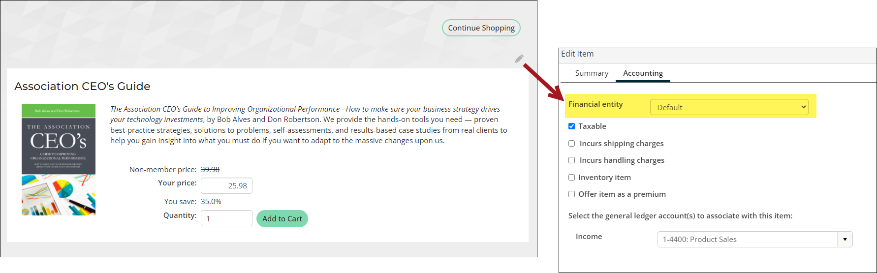 Defining the financial entity on a product