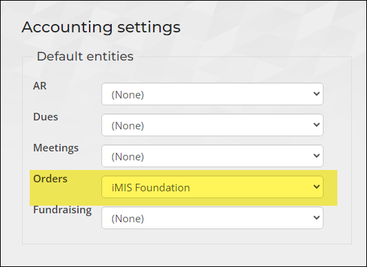 Defining the default orders entity